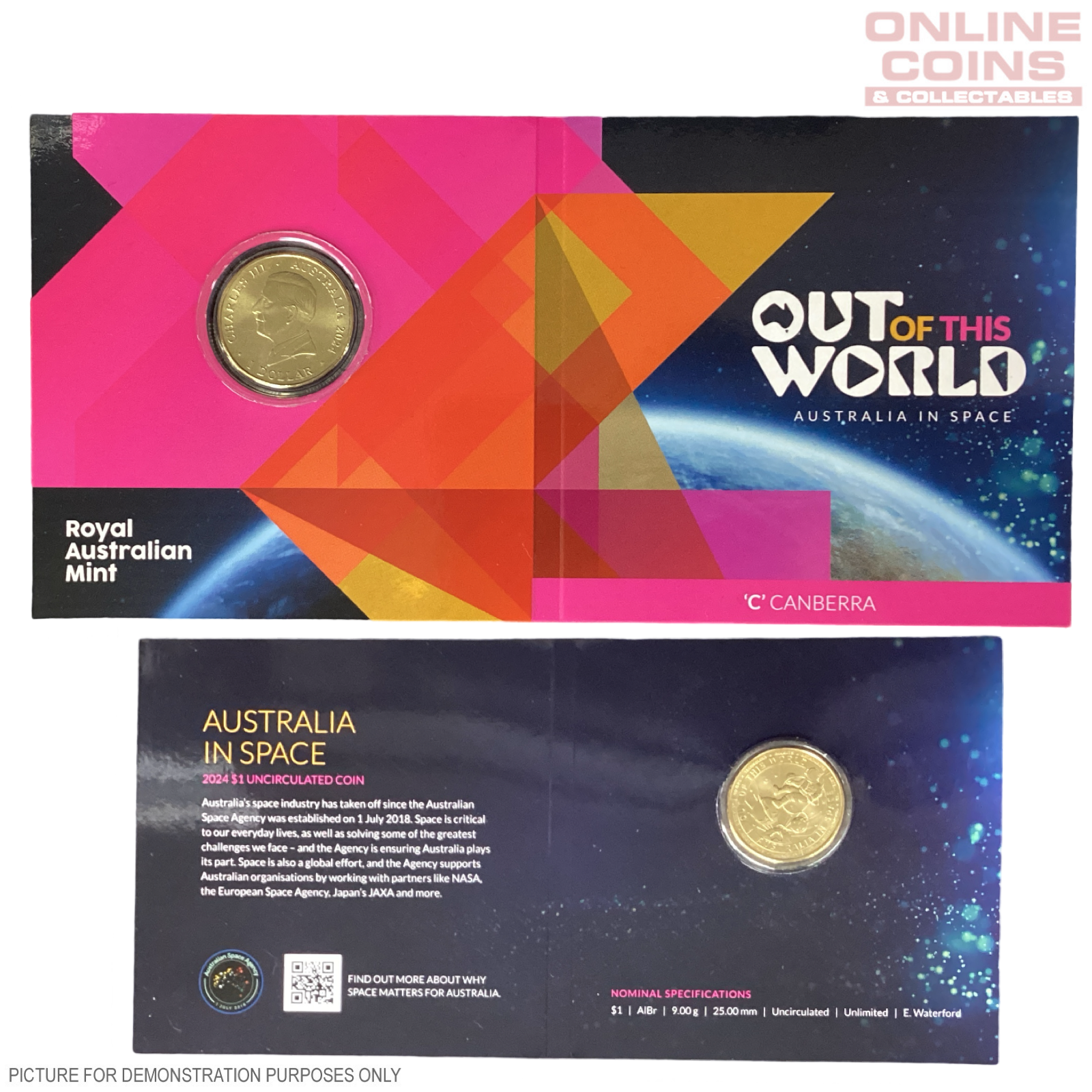 2024 Autralia in Space- Out of this World 'C' Minkmark - Uncirculated $1 coin in flip